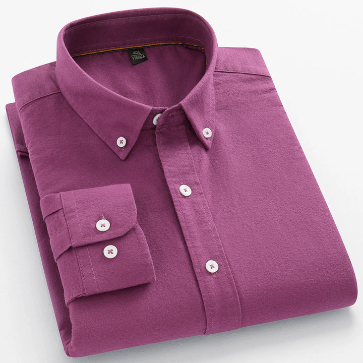 100% Cotton Brushed Long Sleeve Shirts for Men Slim Fit Casual Plain Shirt Solid Color Fashion Korean Popular Tops Red Clothes