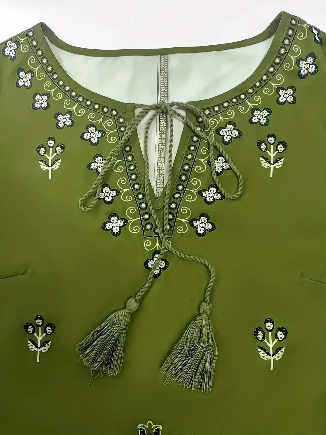 2pcs Boho Chic Salwar Suit Ethnic Print Lightweight Non-See-Through Ramadan Fashion with Flared Cuffs & Hem for Women Outdoor Ev
