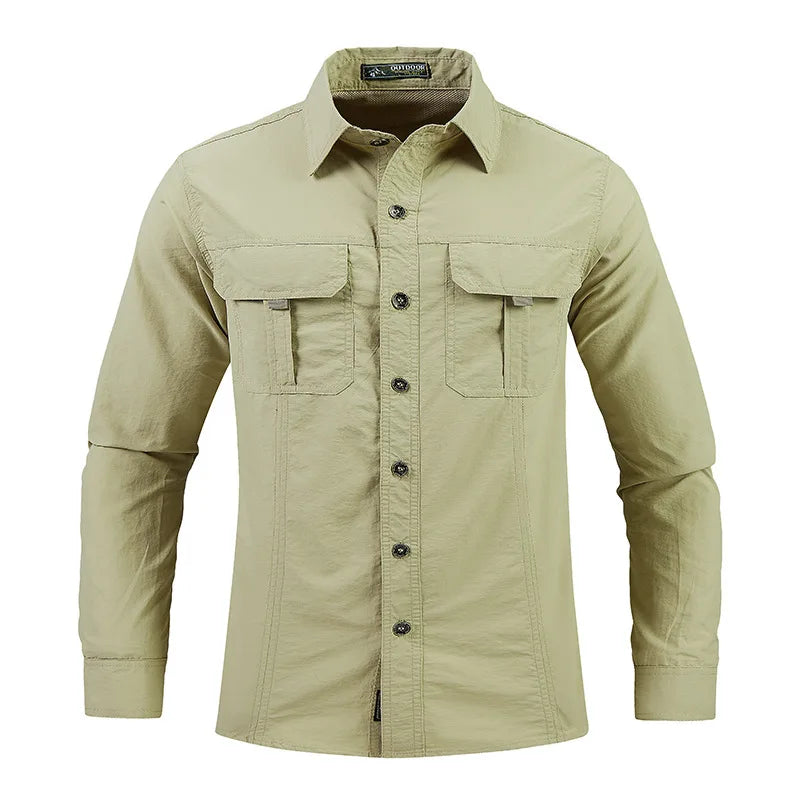 New Summer Male Thin Breathable Comfortable Cargo Shirts Men Outdoor Long sleeves Quick Drying Waterproof Tooling Shirts 5XL