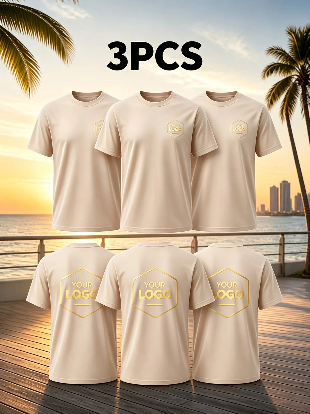 3-Piece Custom Men's T-Shirts, with LOGO/Pattern/Text Available on Both Front and Back. Summer Casual T-Shirts