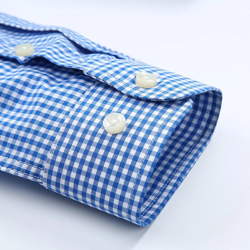 New in Shirt 100% Cotton Long-Sleeve Shirts for Men Slim Fit Plain Shirt Thin Plaid Striped Tops Fashion Elegants Office Clothes