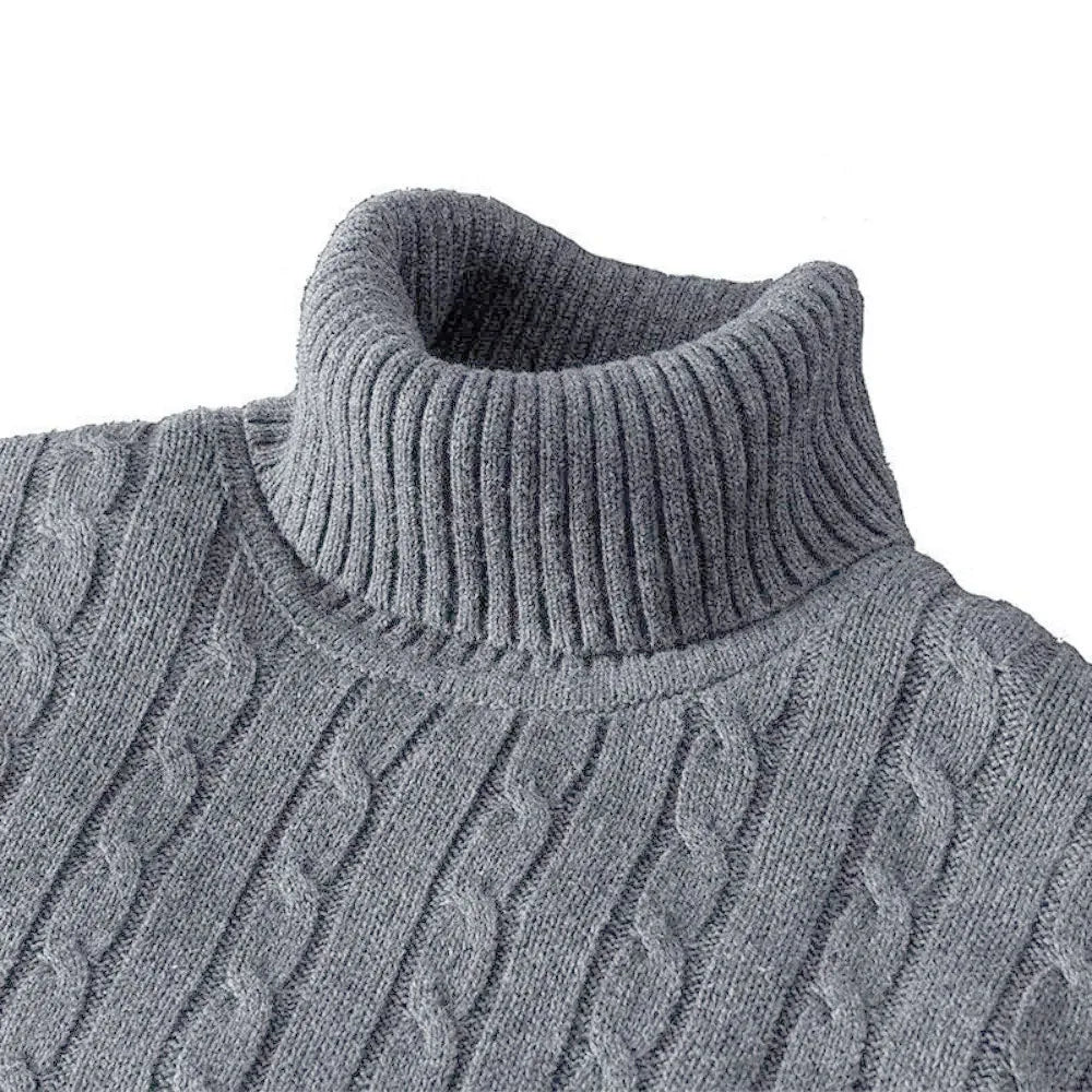 Men’s Turtleneck Sweater – Solid High Neck Knitted Pullover, Fall/Winter