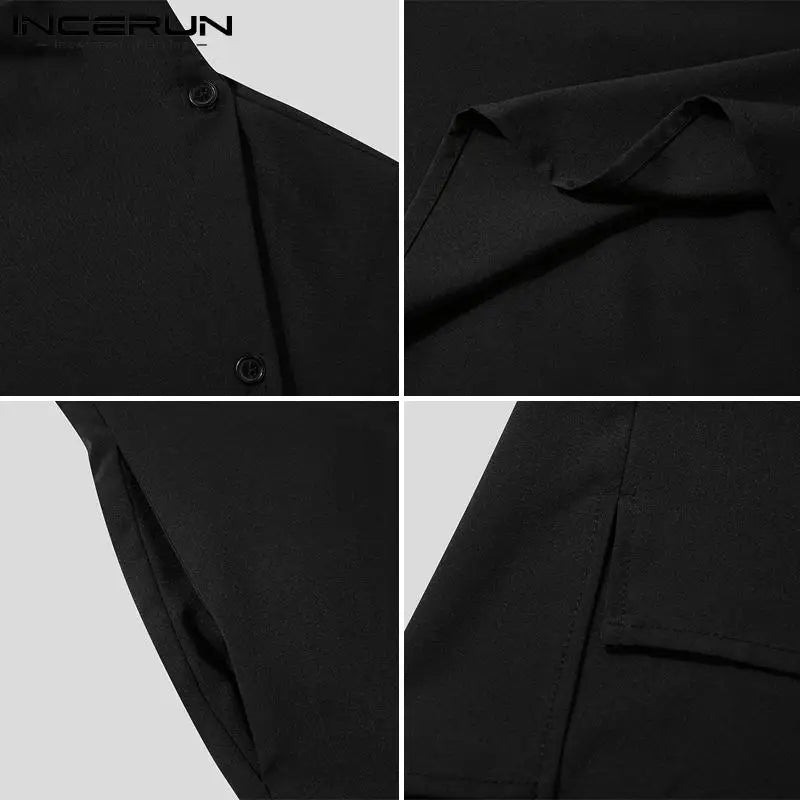 Handsome Well Fitting Men's Casual Shirts Solid Color Turtleneck Half Sleeve Button Up Camisa Masculina S-5XL INCERUN Tops 2023