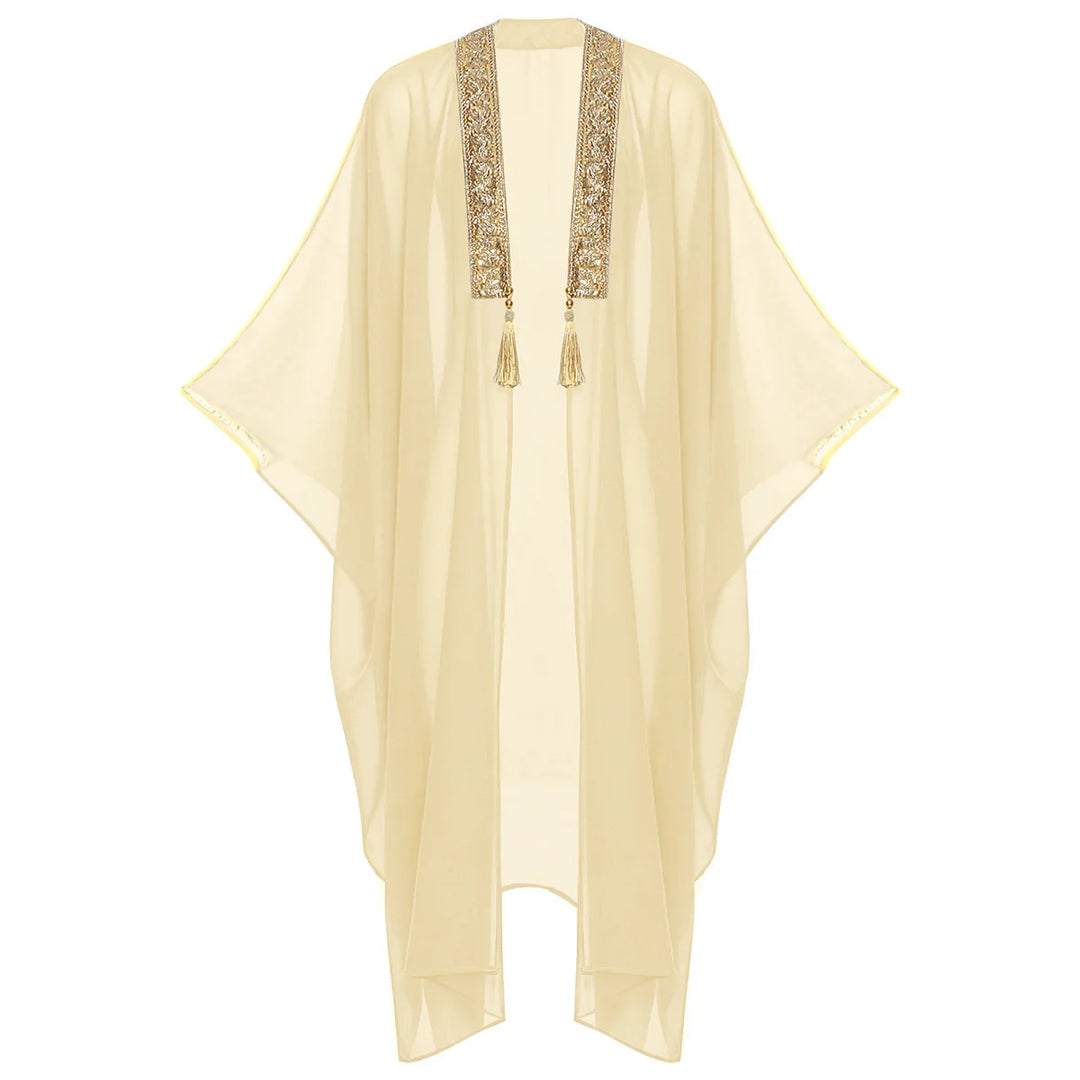 Men's Muslim Kimono-style Chiffon Robe Turkish Arabic Islamic Men's Muslim Robe Cosplay Ramadan Embroidered Robe Prayer Garment