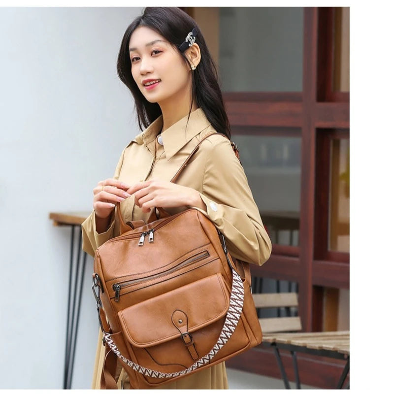 Women’s PU Leather Backpack – Fashion Anti-Theft Shoulder Bag